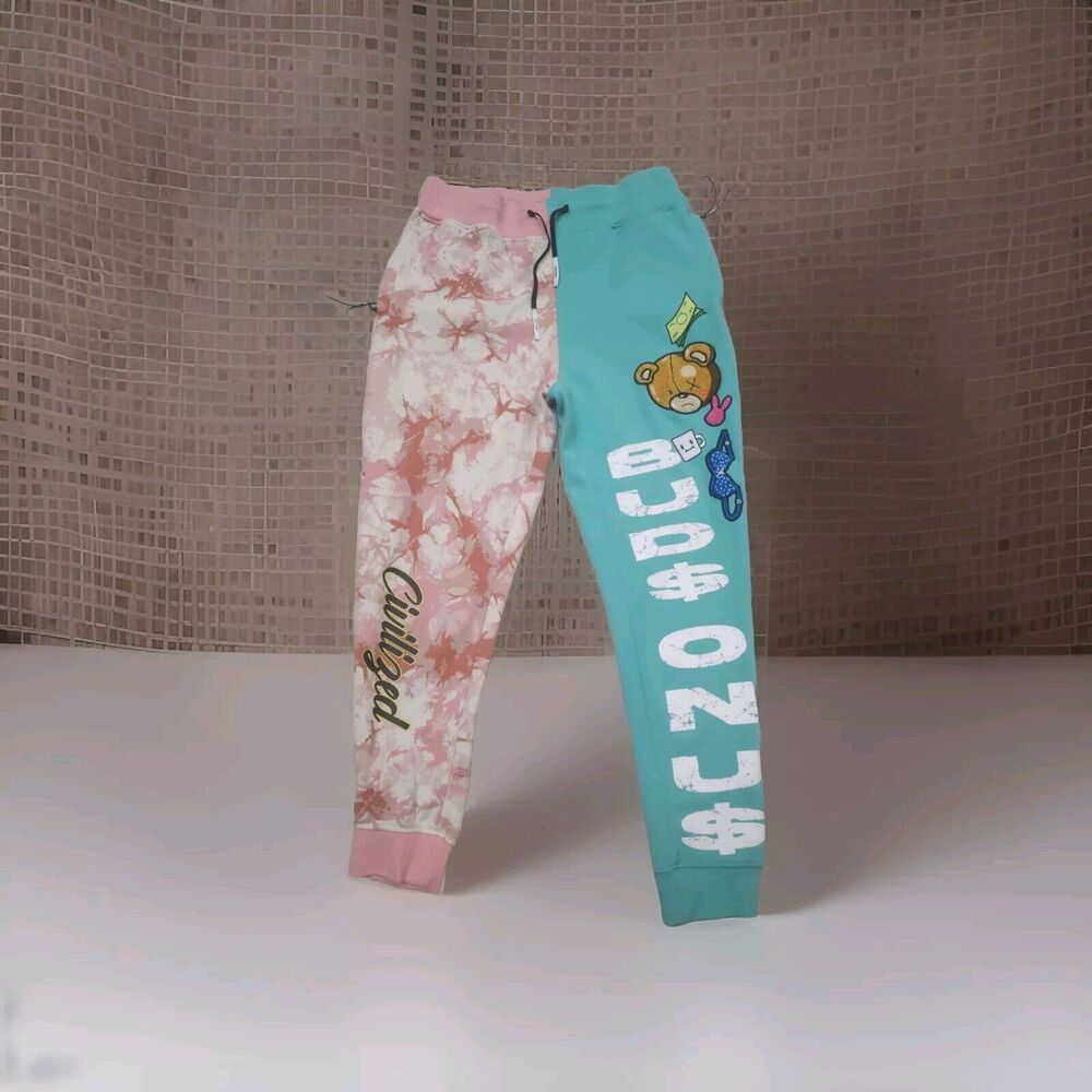 Civilized Color Block Camo Pink Bear Patch Bear Adjustable Pockets Pants Size L
